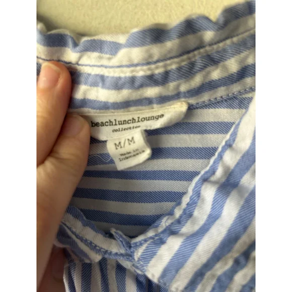 Women's Beachlunchlounge Striped Button-Down Shirt, Size M, Blue/White - Picture 3 of 5